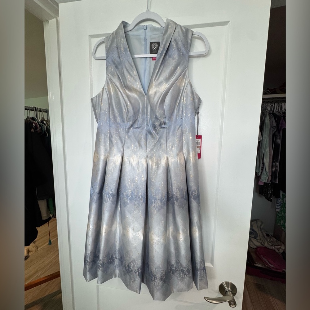 NEW WITH TAGS! Vince Cameo Metallic Blue and Gold Dress Size 12